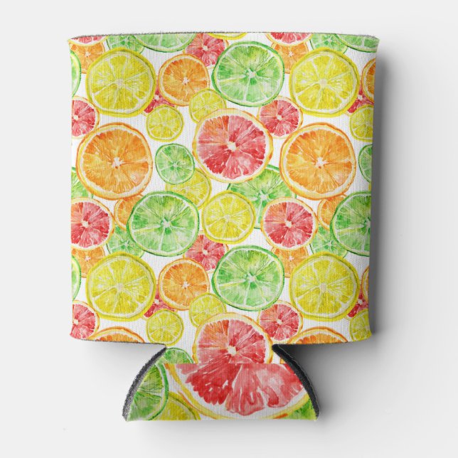 Citrus fruits: vibrant three-colour watercolor pat can cooler (Front)