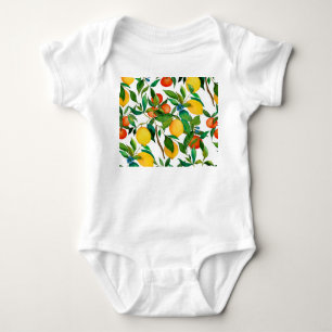 Citrus fruits, vibrant watercolor pattern. baby bodysuit