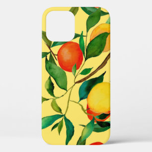 Citrus fruits, vibrant watercolor pattern. iPhone 12 case