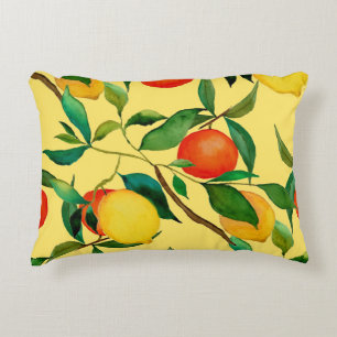 Citrus fruits, vibrant watercolor pattern. decorative cushion