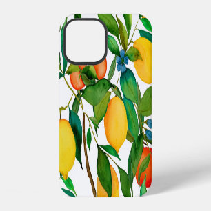 Citrus fruits, vibrant watercolor pattern. iPhone 12 case