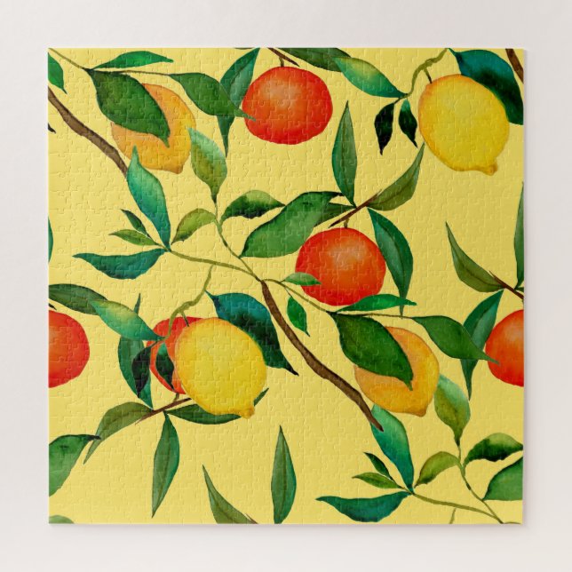 Citrus fruits, vibrant watercolor pattern. jigsaw puzzle (Vertical)