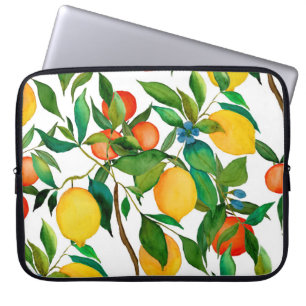 Citrus fruits, vibrant watercolor pattern. laptop sleeve
