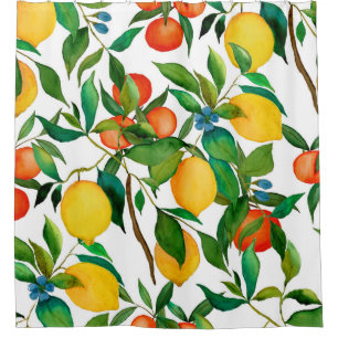 Citrus fruits, vibrant watercolor pattern. shower curtain