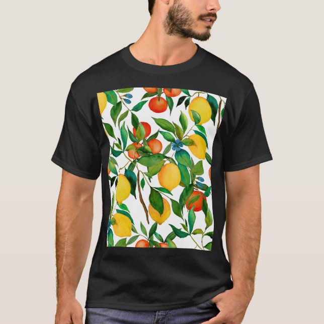 Citrus fruits, vibrant watercolor pattern. T-Shirt (Front)