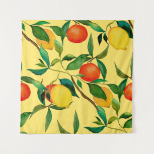 Citrus fruits, vibrant watercolor pattern. tapestry