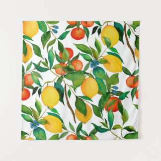 Citrus fruits, vibrant watercolor pattern. tapestry