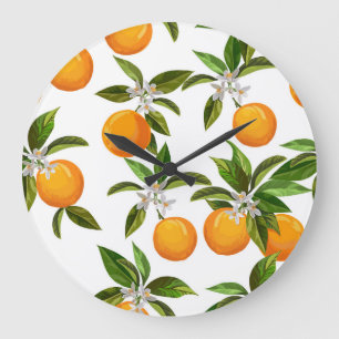 Citrus Fruits: Vintage Digital Illustration Large Clock