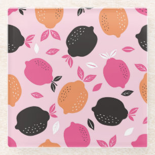 Citrus fruits, vintage textile pattern. glass coaster