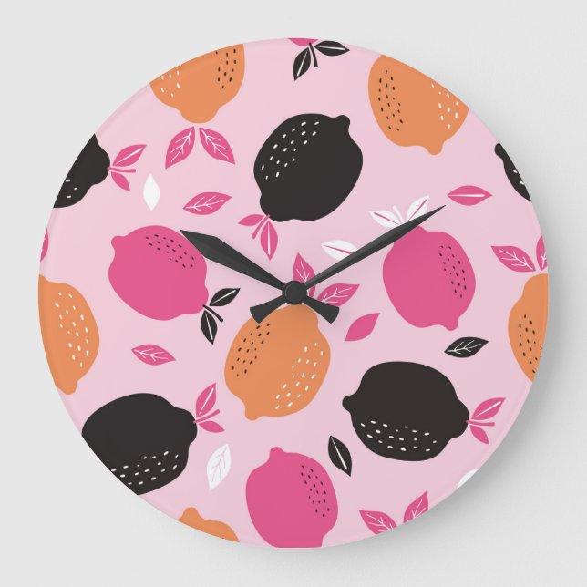 Citrus fruits, vintage textile pattern. large clock (Front)