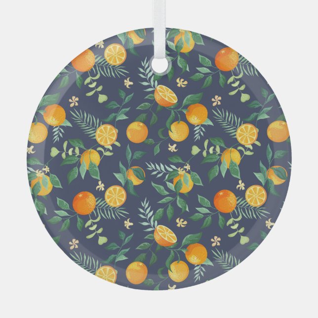 Citrus Fusion: Oranges with Tropical Flair Glass Tree Decoration (Front)