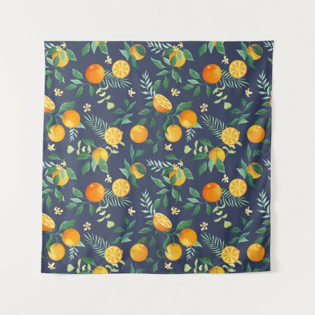 Citrus Fusion: Oranges with Tropical Flair Tapestry (Front)