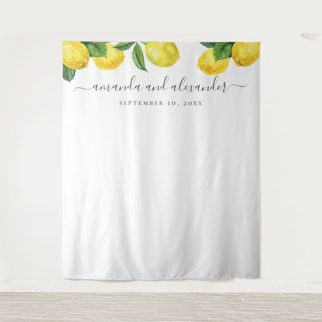 Citrus garden backdrop. Lemon wedding background Tapestry (Front)
