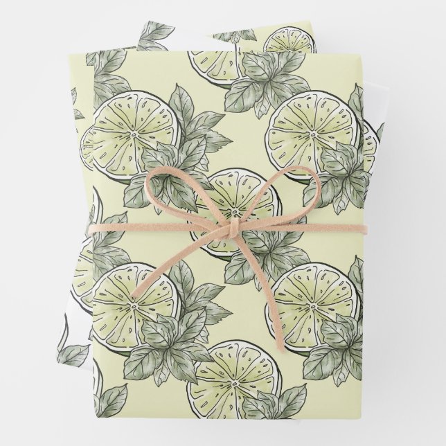 Citrus Garden Leaf and Lime Wrapping Paper Sheets (In situ)