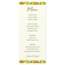 Citrus Garden Orange & Lemon Wedding Menu Card