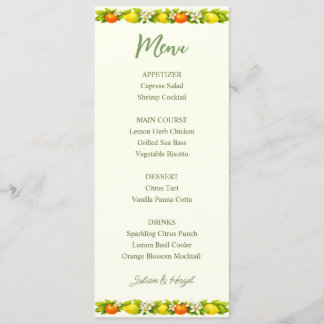 Citrus Garden Orange & Lemon Wedding Menu Card