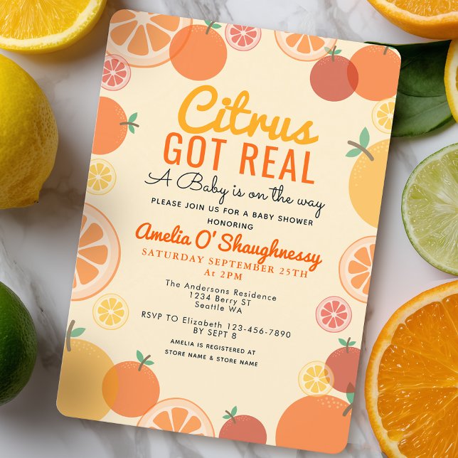 Citrus Got Real Fruit Summer Baby Shower Invitation (Creator Uploaded)