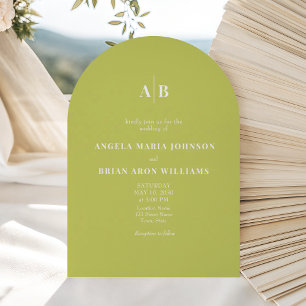 Citrus Green Arched QR Code Wedding Invitation