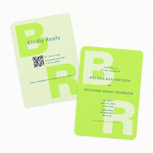 Citrus Green Bold Initial QR Wedding Invitation