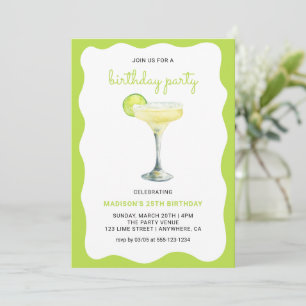 Citrus Green Chic Wavy Summer Cocktail Birthday Invitation