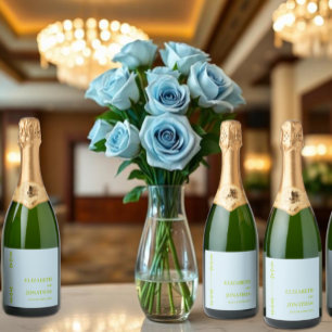 Citrus Green & Coastal Blue Wedding Sparkling Wine Label