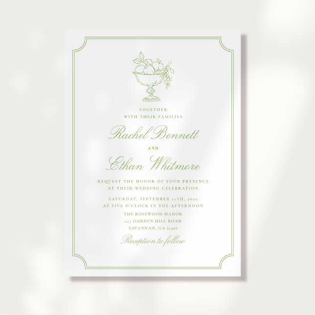 Citrus Green Elegant Frame Wedding Invitation (Creator Uploaded)