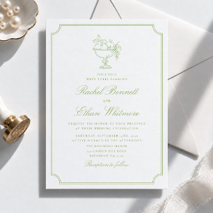 Citrus Green Elegant Frame Wedding Invitation