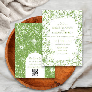 Citrus Green Floral Arch RSVP QR Code Wedding Invitation