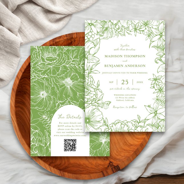Citrus Green Floral Arch RSVP QR Code Wedding Invitation (Creator Uploaded)
