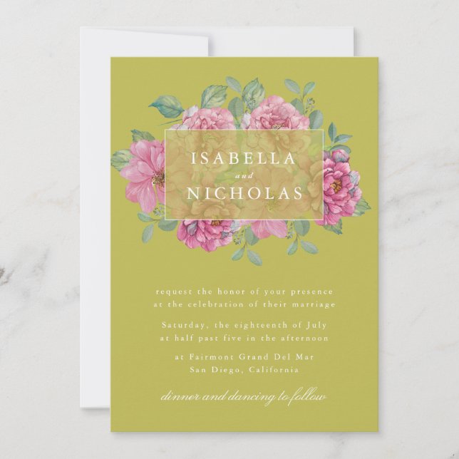 Citrus Green Floral Wedding Invitation (Front)