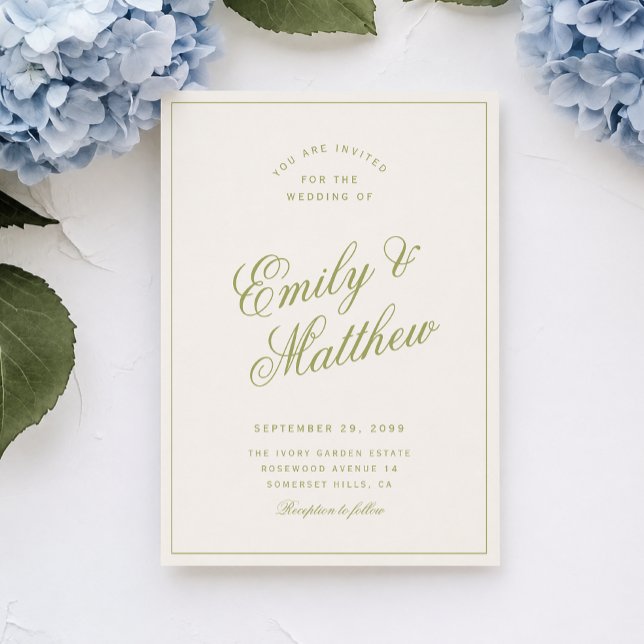 Citrus Green Modern Script Wedding Invitation (Creator Uploaded)