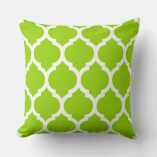 Citrus Green Moroccan Lattice Quatrefoil Pattern Cushion