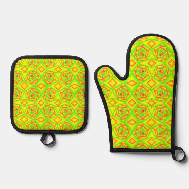 Citrus Green Orange Yellow Ombre Abstract Design  Oven Mitt & Pot Holder Set (Front)