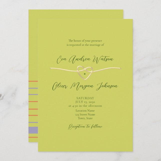 Citrus Green Photo QR Code Wedding Invitation (Front/Back)