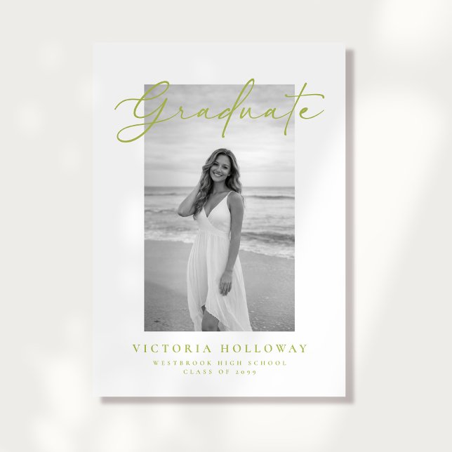 Citrus Green Script Photo Graduation Announcement  (Creator Uploaded)