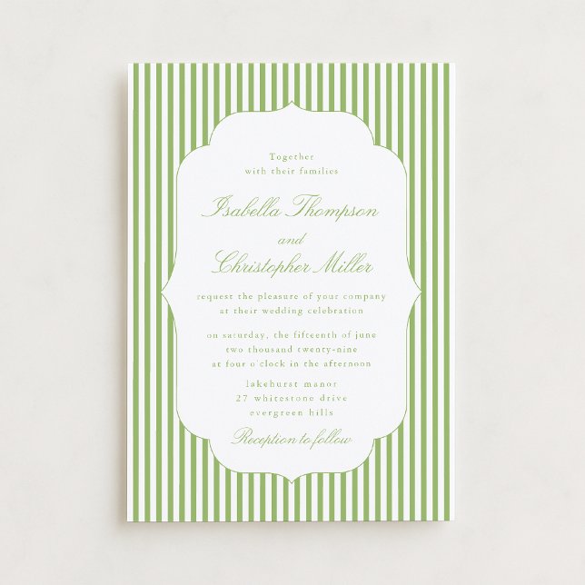 Citrus-Green Striped Elegant Wedding Invitation (Creator Uploaded)