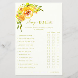 Citrus Green Yellow Floral Honey Do List Game