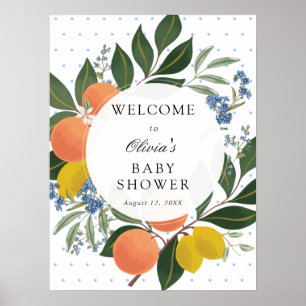Citrus Greenery Blue Baby Shower Welcome Sign