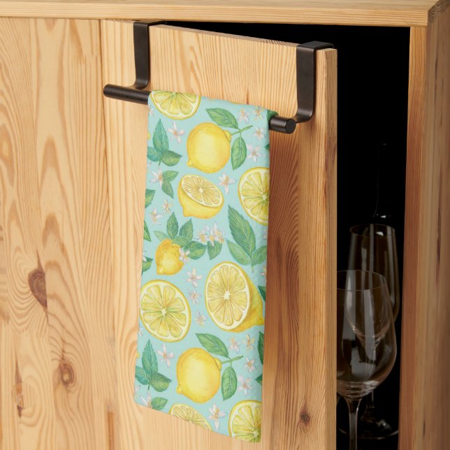 Citrus Grove Tile – Watercolor Lemon Botanical Tea Towel (Thirds Fold)