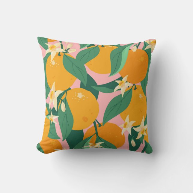Citrus Hand-Drawn Vintage Style Cushion (Front)