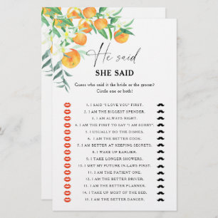 Citrus - He said she said bridal shower game