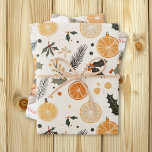 Citrus, Holly and Pine Needles Cosy Christmas Wrapping Paper Sheet<br><div class="desc">Cosy Christmas style with dried orange slices,  pine branches and holly berries.</div>