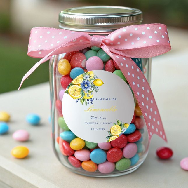 Citrus Homemade Limoncello Lemon Wedding favours  Classic Round Sticker (Creator Uploaded)