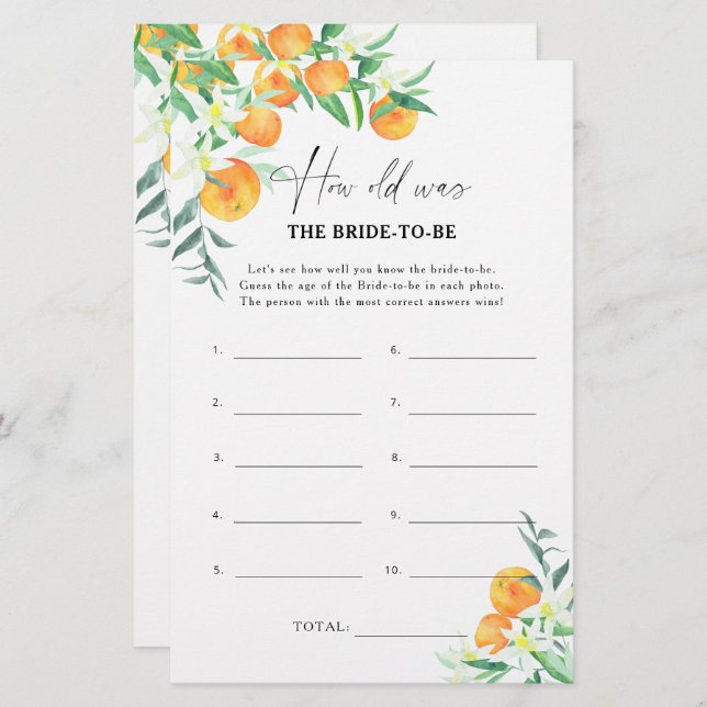 Citrus - How old was the bride to be game (Front/Back)