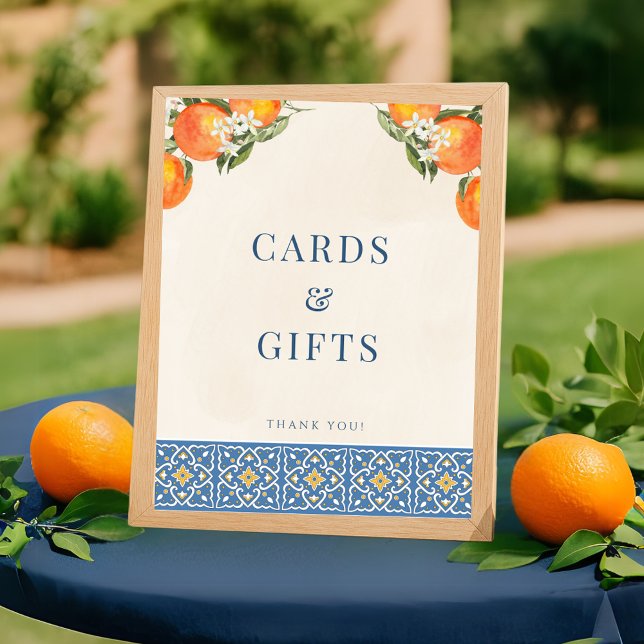 Citrus Italian Blue Tiles Cards Gifts Sign Poster (Citrus Italian Blue Tiles Cards Gifts Sign Poster)