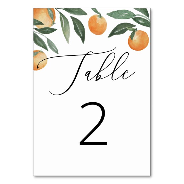 Citrus Italian Wedding | Rustic Botanical Orange Table Number (Front)