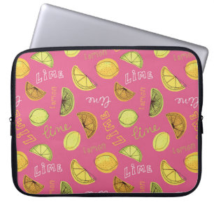 Citrus Lemon and Lime Pink Fruit pattern Laptop Sleeve