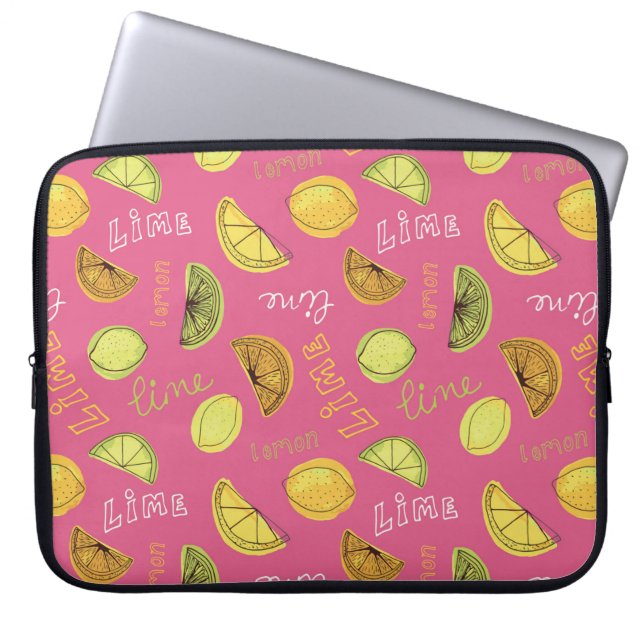 Citrus Lemon and Lime Pink Fruit pattern Laptop Sleeve (Front)