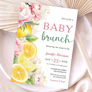 Citrus Lemon Baby Brunch Girl Pink Floral Invitation