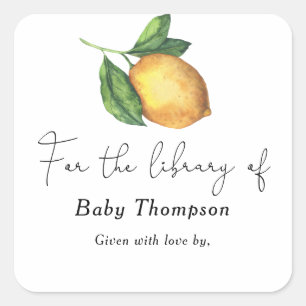 Citrus lemon - baby shower bookplate square sticker